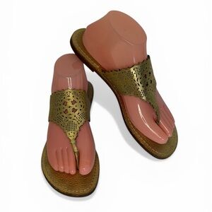Tory Burch Roselle Gold Metallic Laser Cut Sandals Size 7.5